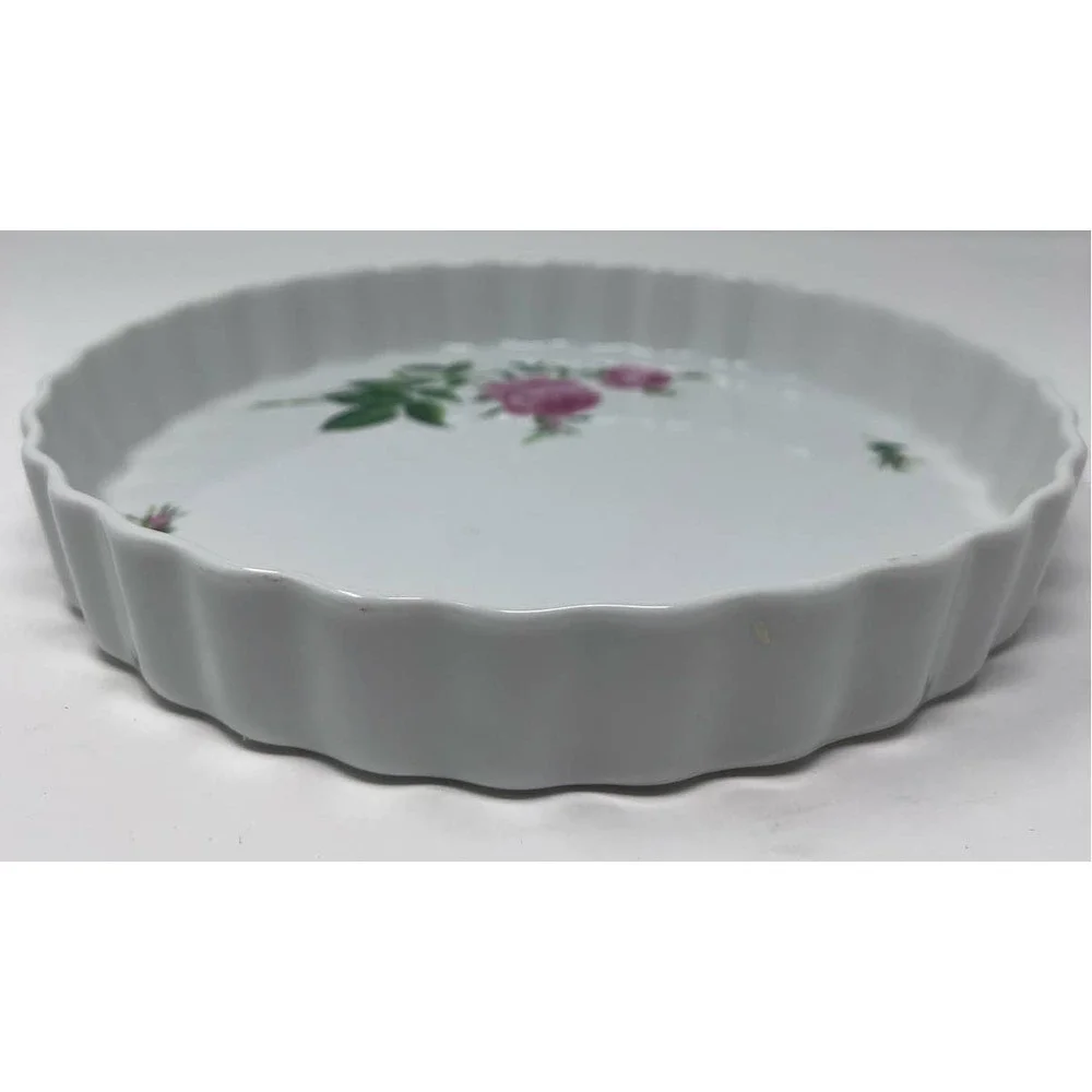 Christineholm Vintage Porcelain Rose Fluted Quiche Tart Dish Bakeware 1 1/2
